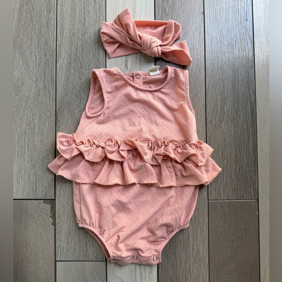 Kate Quinn Pink Ruffle Bodysuit with Headband - Picture 1 of 6